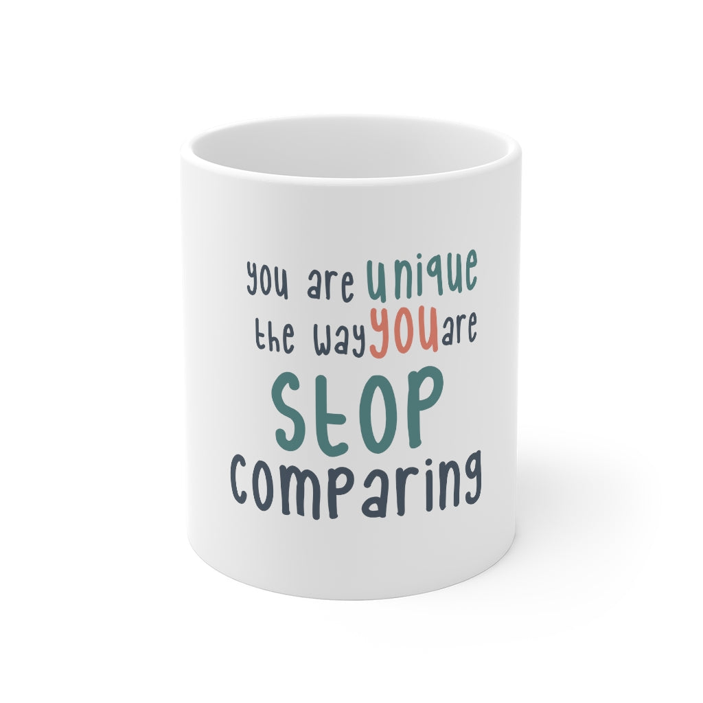 Affirmation Feminist pro choice 11oz White Mug - You are Unique (Green) Printify