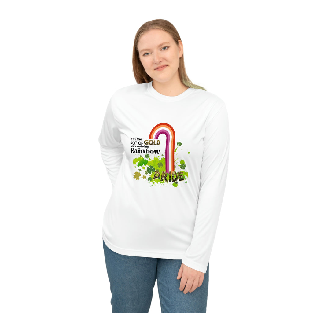 Lesbian Flag Unisex Performance Long Sleeve Shirt - Pot of Gold at the End of My Rainbow Printify