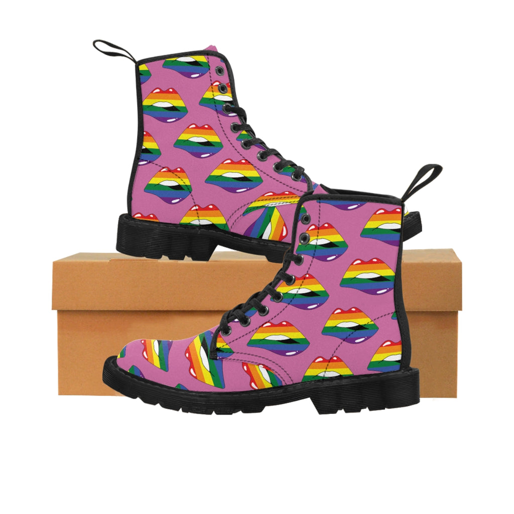 Pride Flag Kisses LGBTQ Pink Canvas Boots Unisex Size Printify