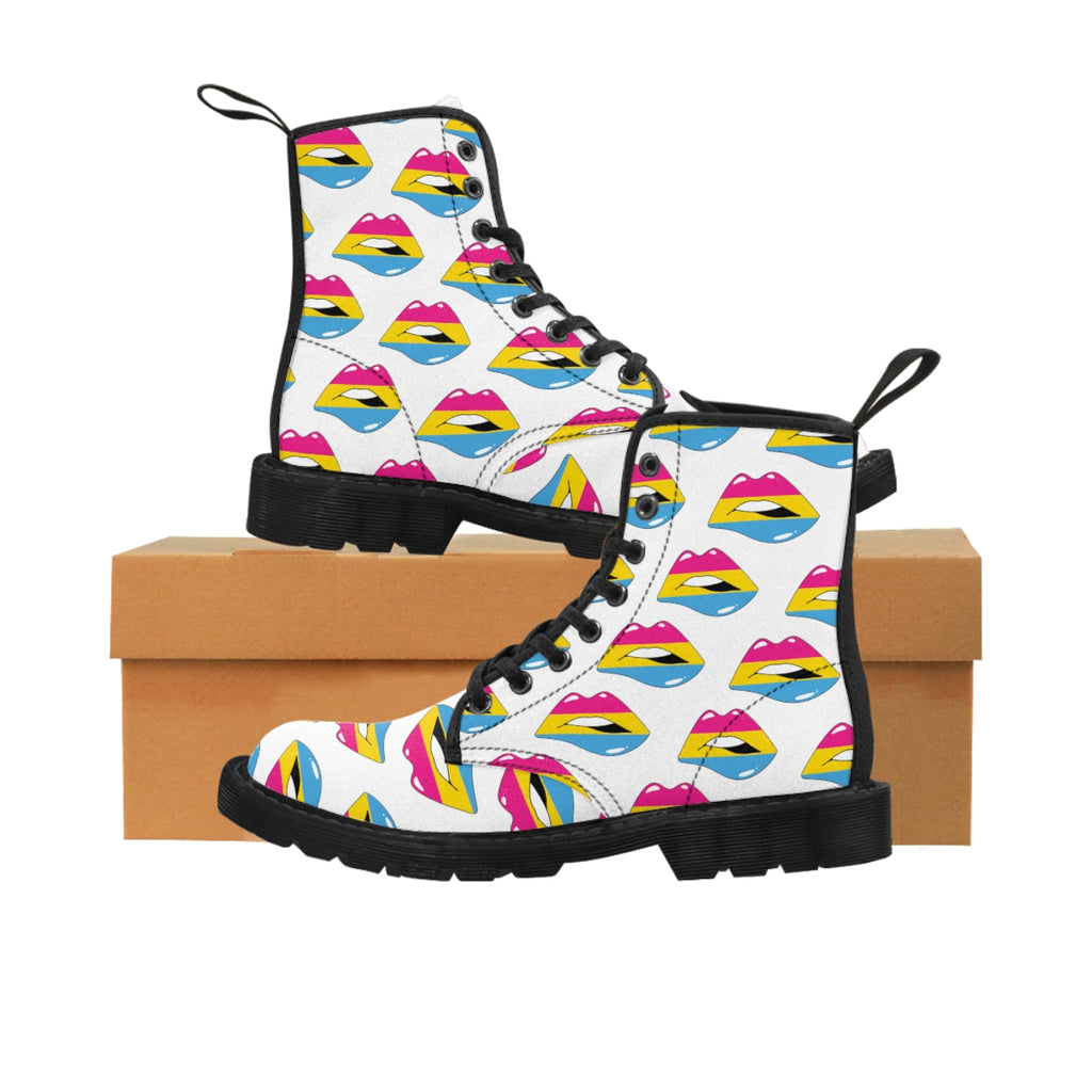 Pansexual Flag Kisses LGBTQ White Canvas Boots Unisex Size Printify