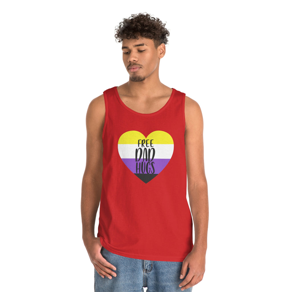 Non Binary Pride Flag Heavy Cotton Tank Top Unisex Size - Free Dad Hugs Printify