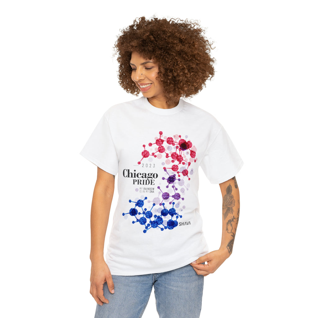 SHAVA CO Bisexual Flag 2023 Pride, Chicago Unisex Heavy Cotton Tee - My Rainbow Is In My DNA Printify