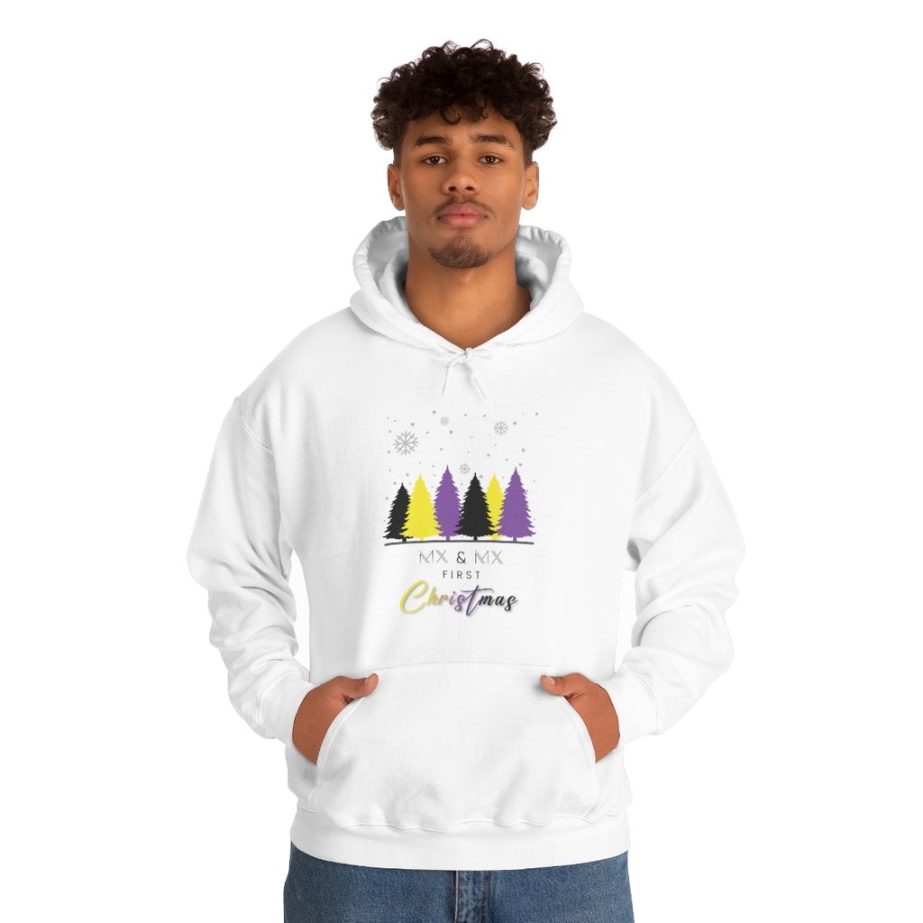 Unisex Non Binary Christmas LGBTQ Heavy Blend Hoodie - Mx & Mx First Christmas Printify