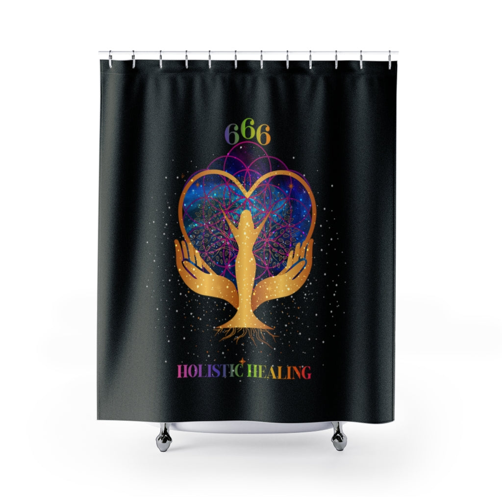 Yoga Spiritual Meditation Shower Curtains - Reflection 666 Angel Number Printify