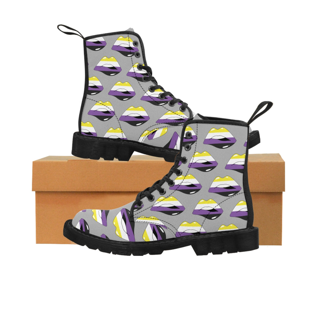 Non-Binary Flag Kisses LGBTQ Grey Canvas Boots Unisex Size Printify