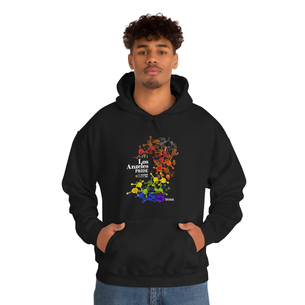 SHAVA CO Philadelphia Flag 2023 Pride, Los Angeles Unisex Heavy Blend™ Hooded Sweatshirt - My Rainbow Is In My DNA Printify