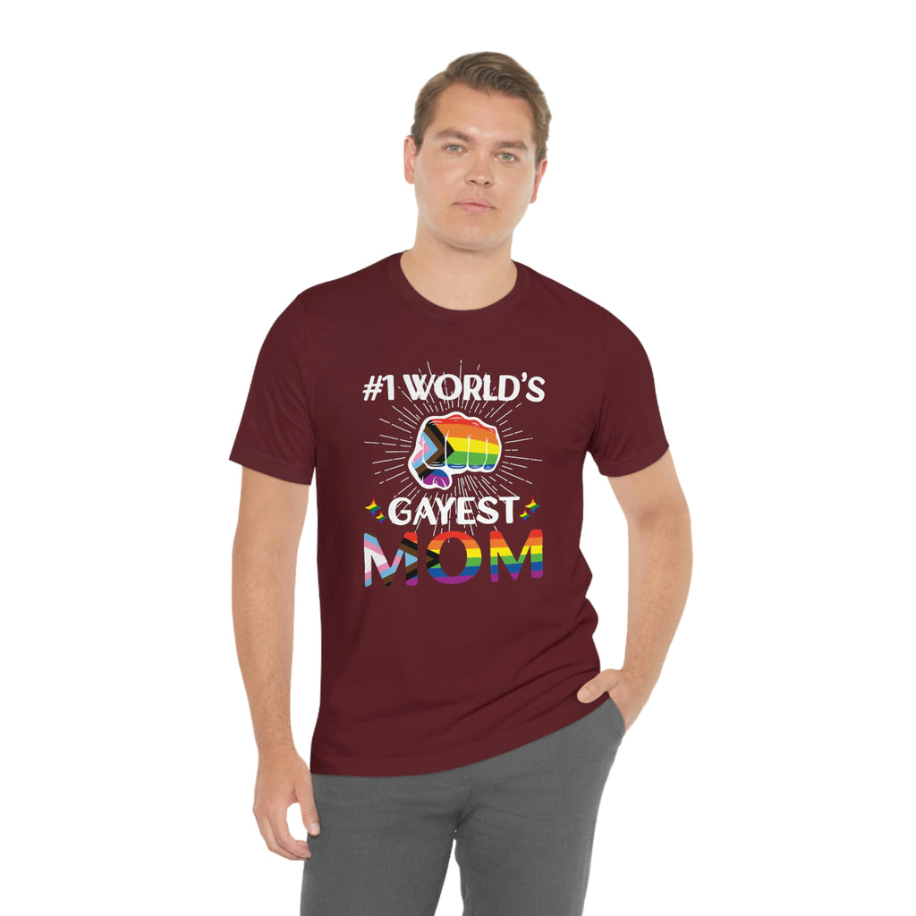 Progress Pride Flag Mother's Day Unisex Short Sleeve Tee - #1 World's Gayest Mom SHAVA CO