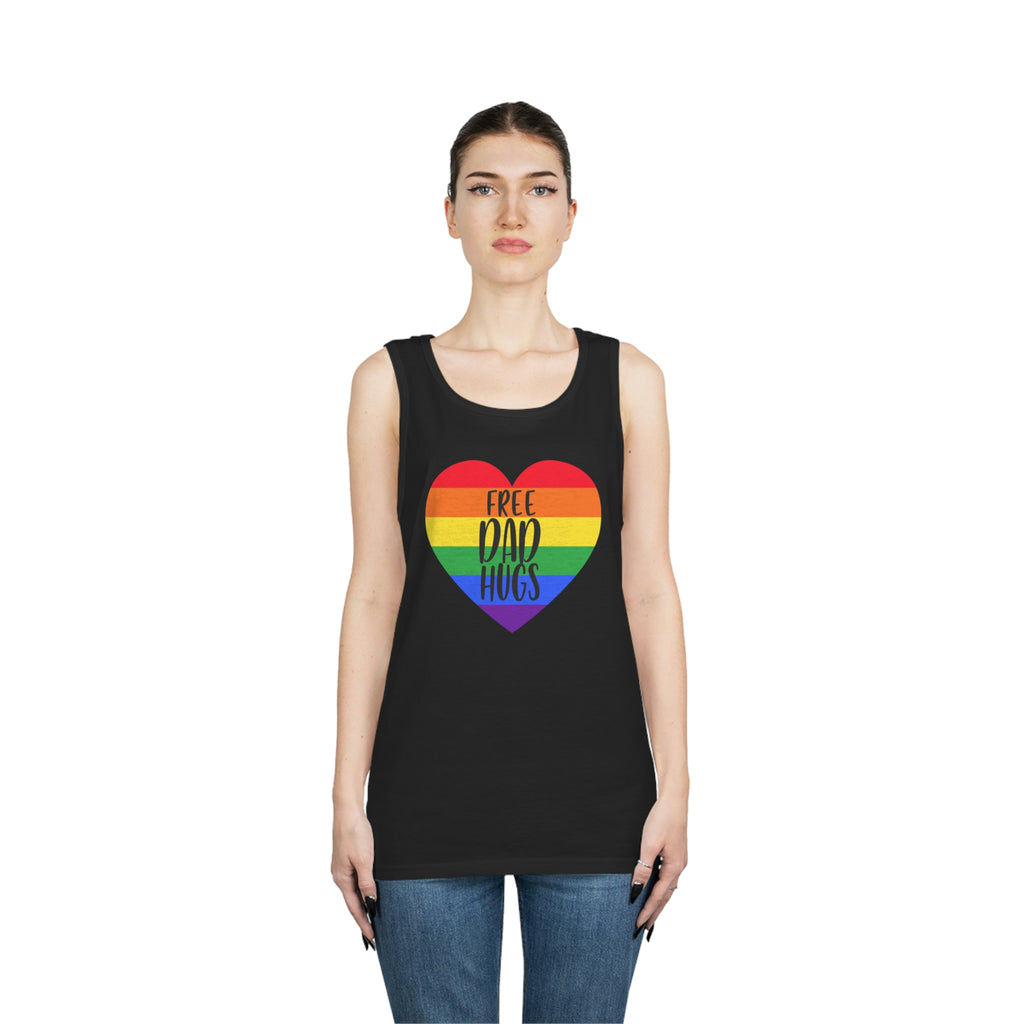 Rainbow Pride Flag Heavy Cotton Tank Top Unisex Size - Free Dad Hugs Printify