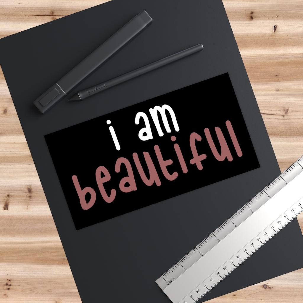 IAC  Home & Livings-Magnet & Stickers /Bumper Stickers/I am beautiful (white with pink) Printify