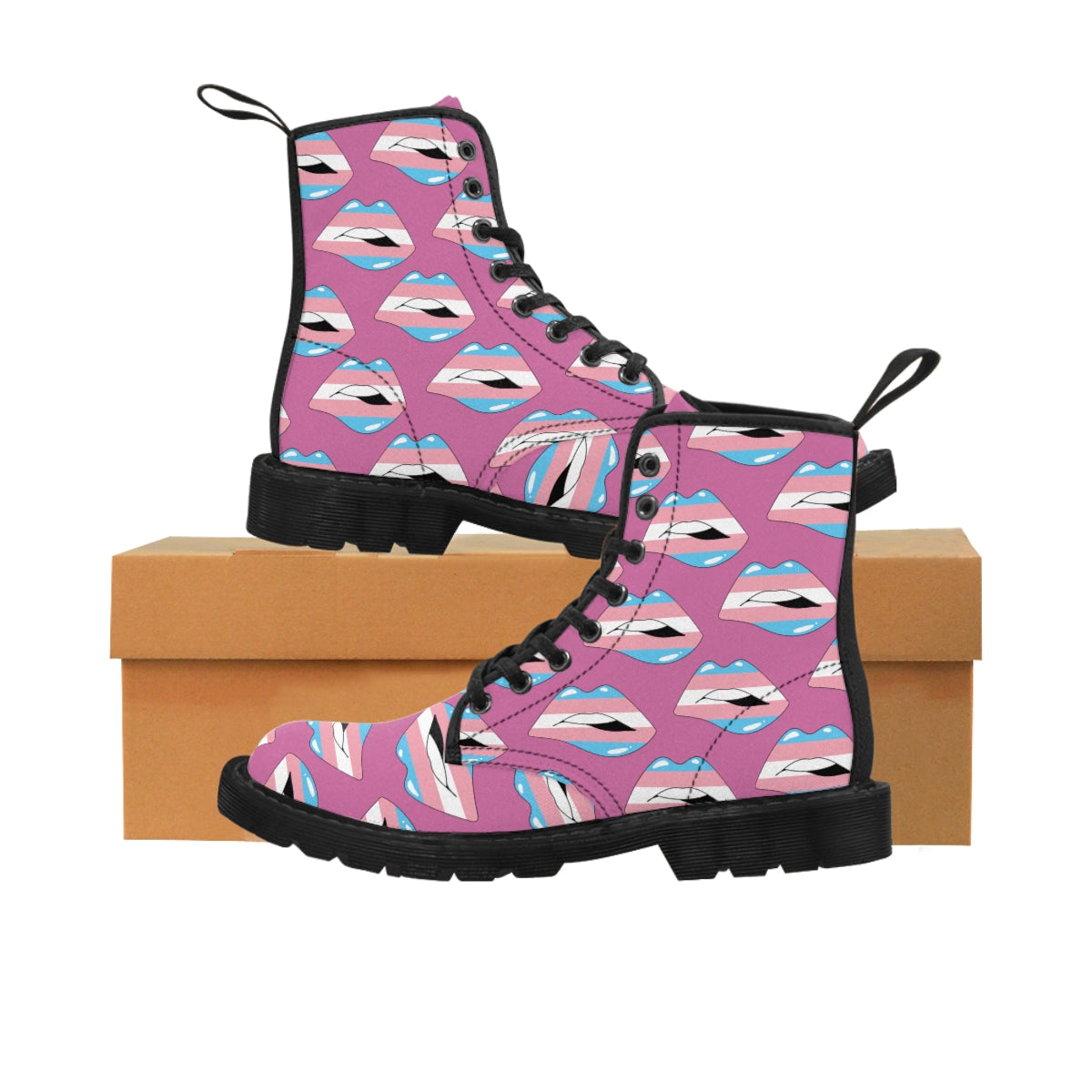 Transgender Flag Kisses LGBTQ Pink Canvas Boots Unisex Size Printify