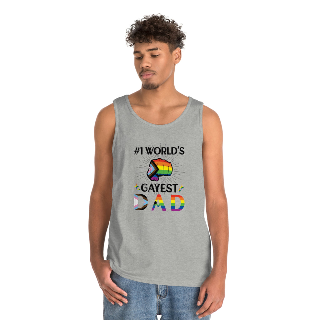 Progress Pride Flag Heavy Cotton Tank Top Unisex Size - #1 World's Gayest Dad Printify