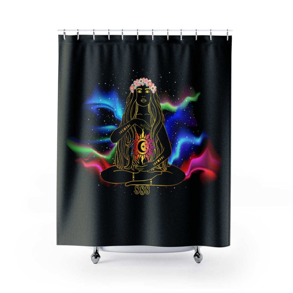 Yoga Spiritual Meditation Shower Curtains - Balance 888 Angel Number Printify