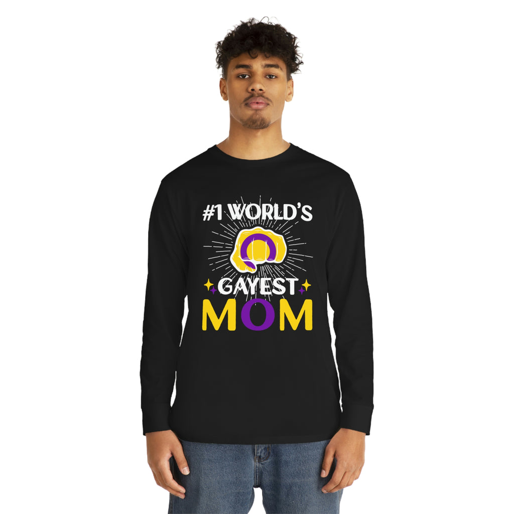 Intersex Flag Long Sleeve Crewneck Tee - #1 World's Gayest Mom Printify