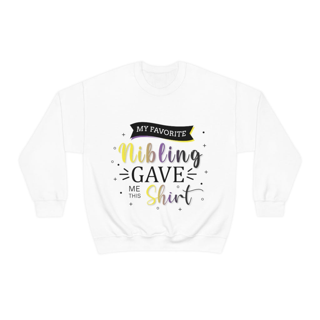 Unisex Non Binary Christmas LGBTQ Heavy Blend Crewneck Sweatshirt - My Favorite Nibling Gave Me This Shirt Printify