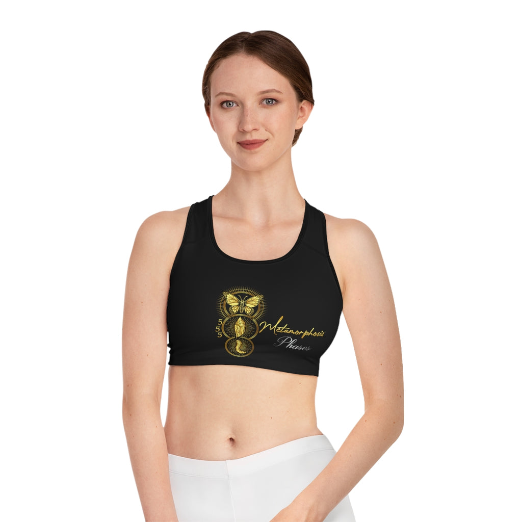Yoga Spiritual Meditation Women Sports Bra - Metamorphosis 555 Angel Number Printify