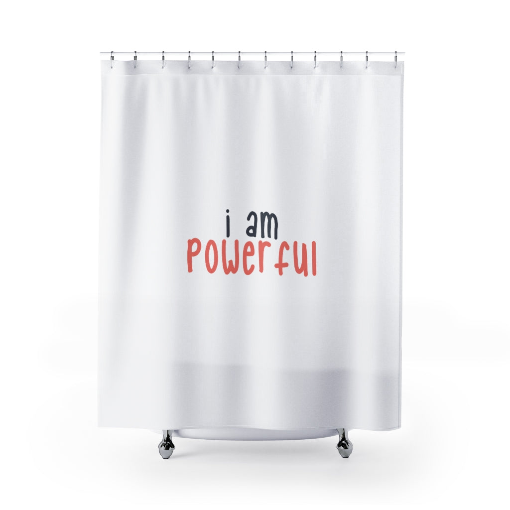 Affirmation Feminist Pro Choice Shower Curtains -I Am Powerful (black with coral) Printify