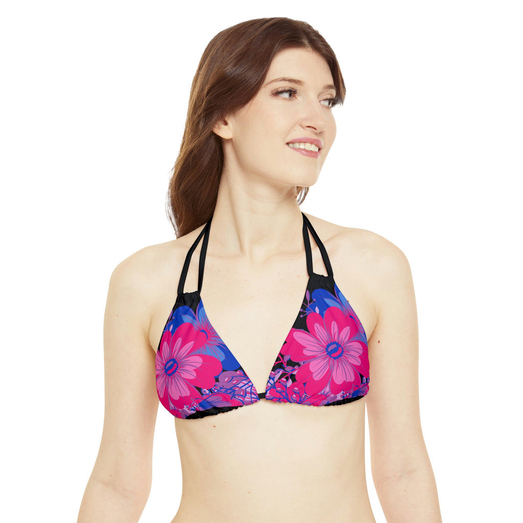 Bisexual Pride Flag Floral Strappy Triangle Bikini Top SHAVA CO