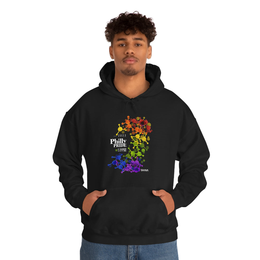 SHAVA CO Rainbow Flag 2023 Pride, Philly Unisex Heavy Blend™ Hooded Sweatshirt - My Rainbow Is In My DNA Printify