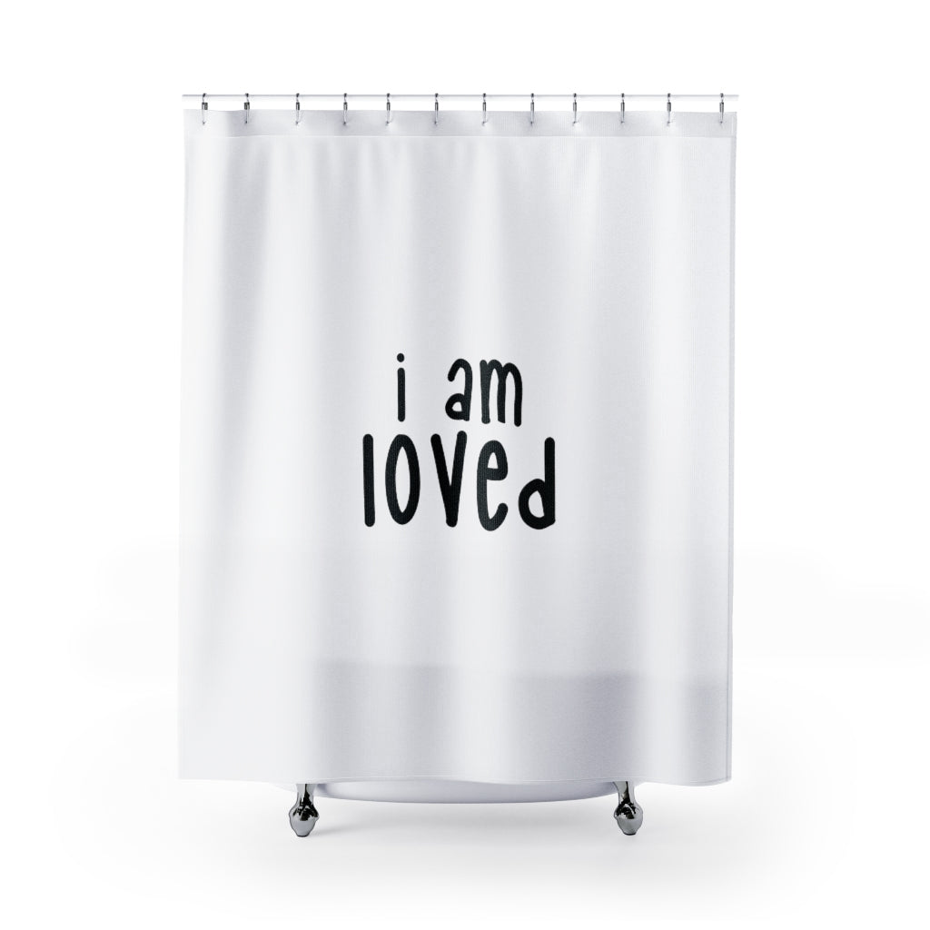 Affirmation Feminist Pro Choice Shower Curtains - I Am Loved (black) Printify