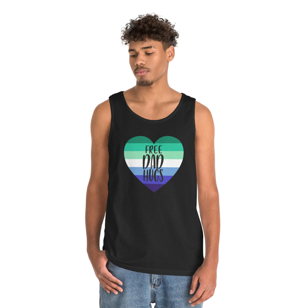 Gay Pride Flag Heavy Cotton Tank Top Unisex Size - Free Dad Hugs Printify