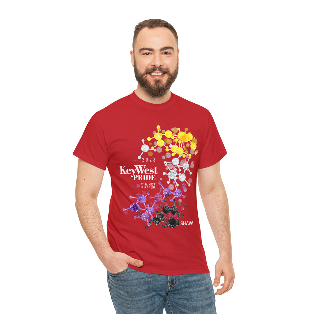 SHAVA CO Non Binary Flag 2023 Pride, Key West Unisex Heavy Cotton Tee - My Rainbow Is In My DNA Printify