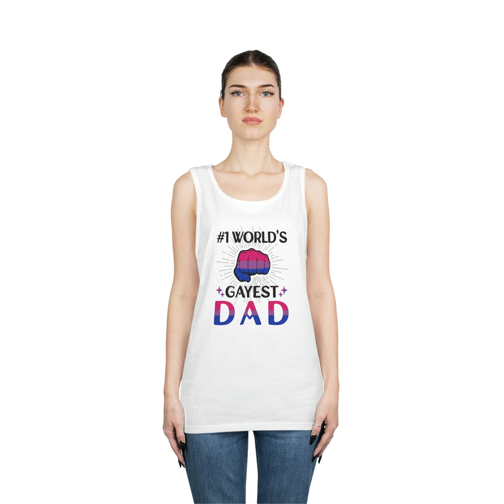 Bisexual Pride Flag Heavy Cotton Tank Top Unisex Size - #1 World's Gayest Dad Printify