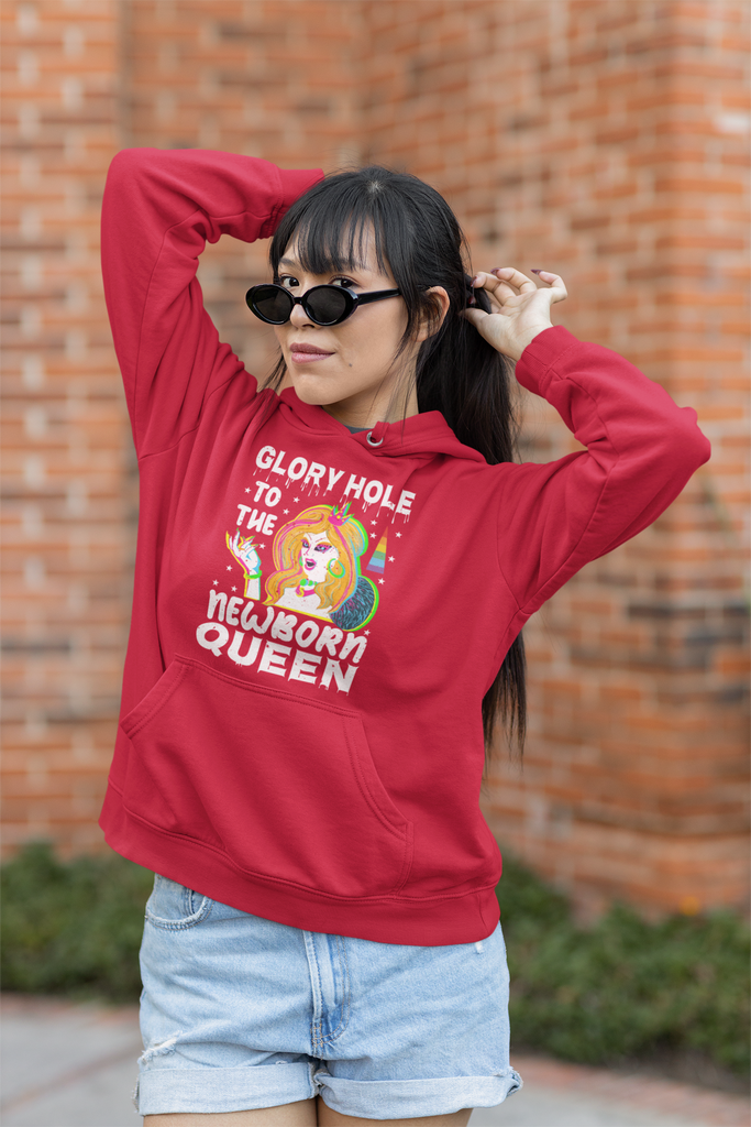 Unisex Christmas LGBTQ Heavy Blend Hoodie - Glory Hole To The Newborn Queen Printify