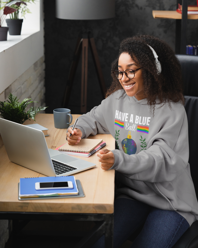 Unisex Christmas LGBTQ Heavy Blend Hoodie - Have A Blue Ball Queermas Printify