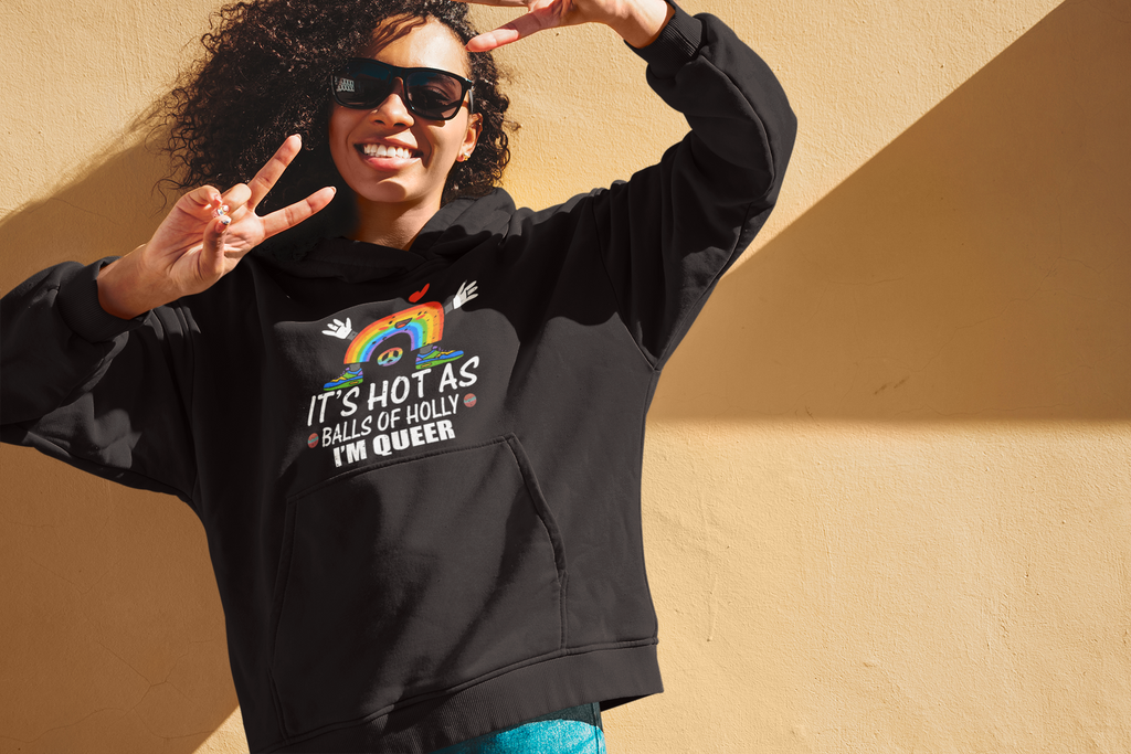 Unisex Christmas LGBTQ Heavy Blend Hoodie - It’s Hot As Balls Of Holly I’M Queer Printify