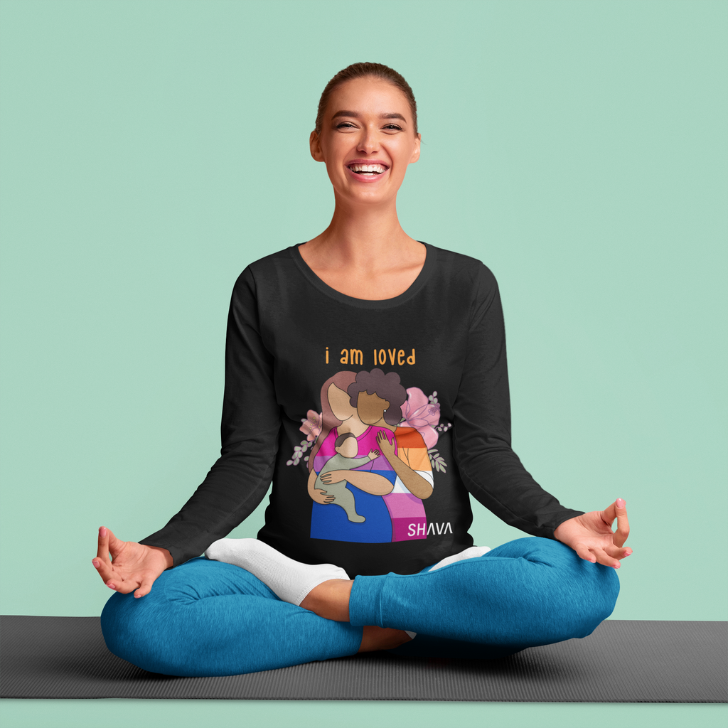 Affirmation Feminist Pro Choice Long Sleeve Shirt Women’s Size - I Am Loved ( black family) Printify