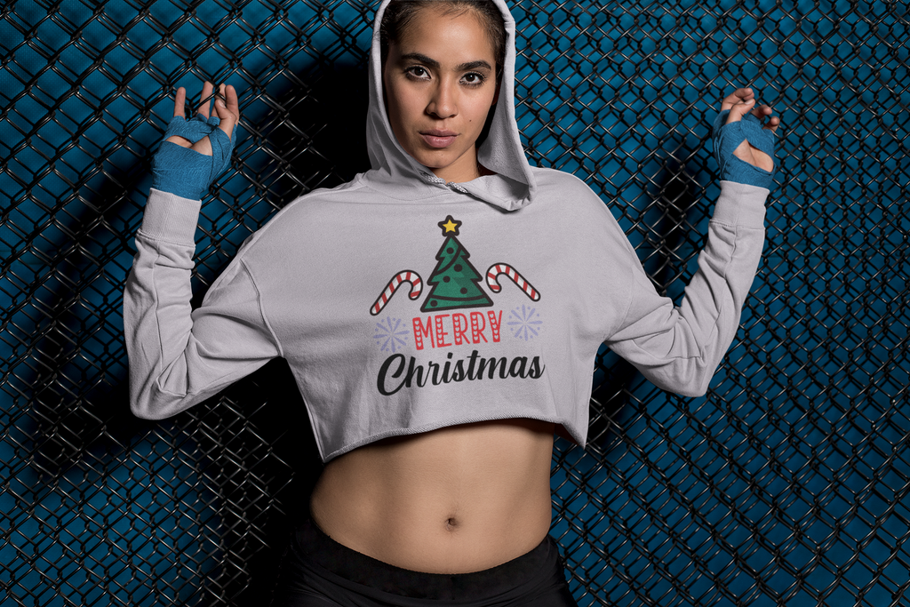 Christmas Women’s Cropped Hooded Sweatshirt Printify