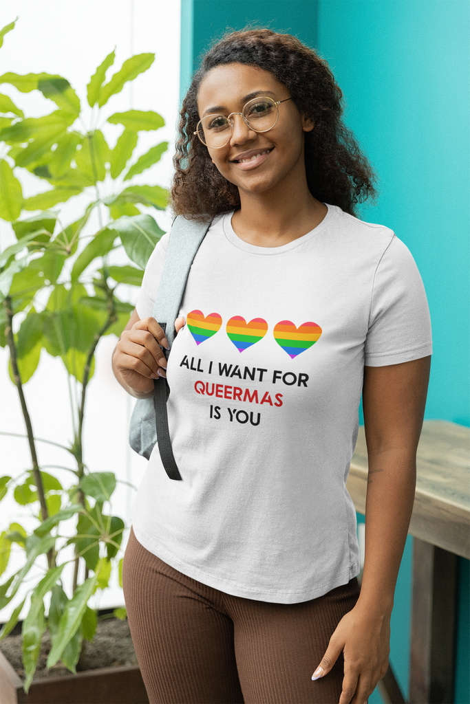 Classic Unisex Christmas LGBTQ T-Shirt - All I Want For Queermas Is You Printify