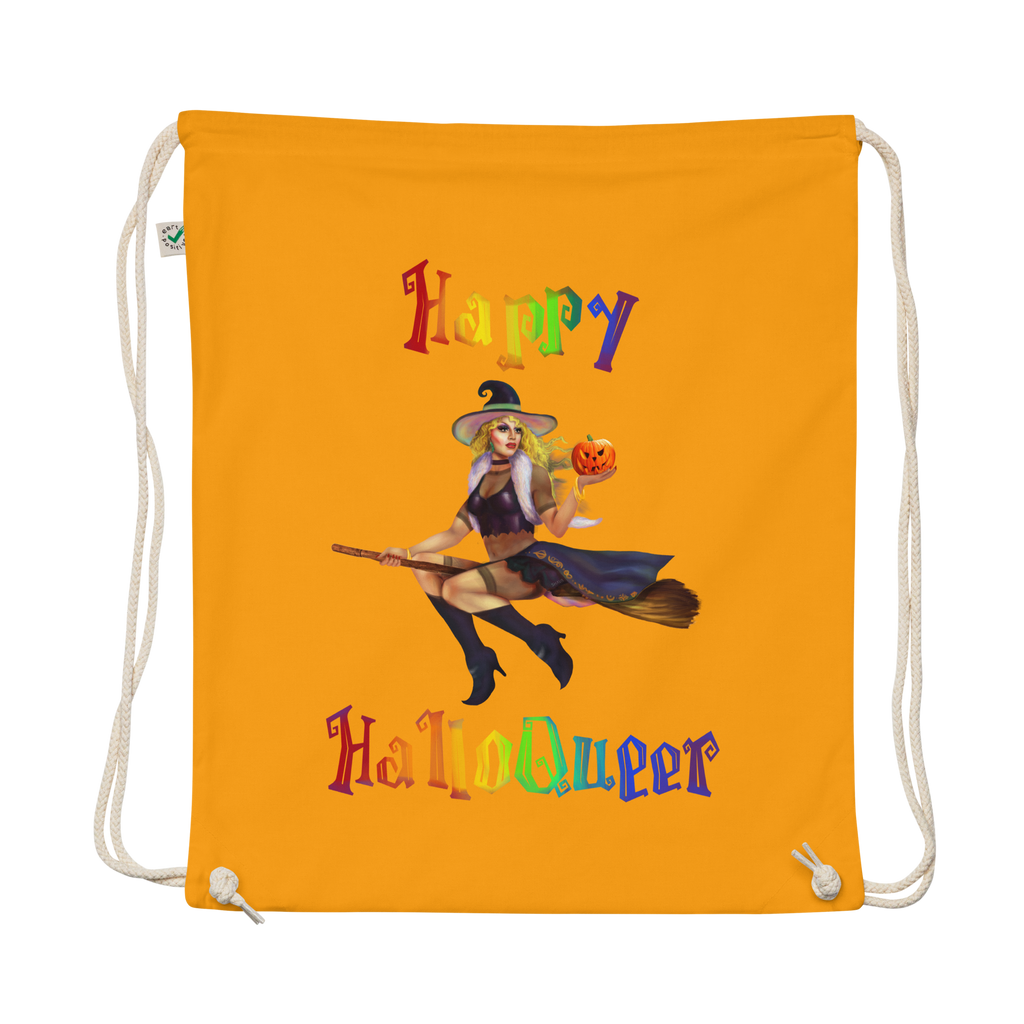 Transgender Halloween Organic cotton drawstring bag-Trans Pride LGBT Halloween/Happy HalloQueer SHAVA