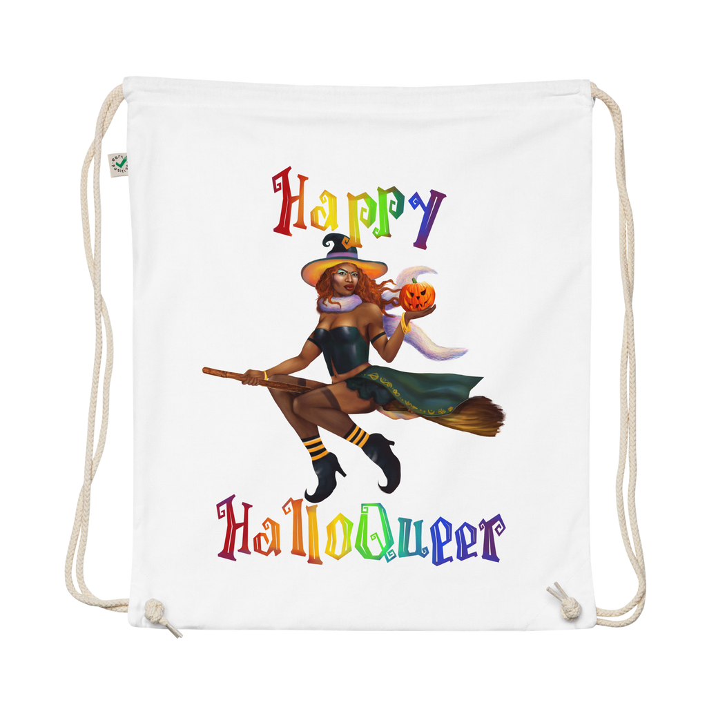 Transgender Halloween Organic cotton drawstring bag-Trans Pride LGBT Halloween/Happy HalloQueer SHAVA