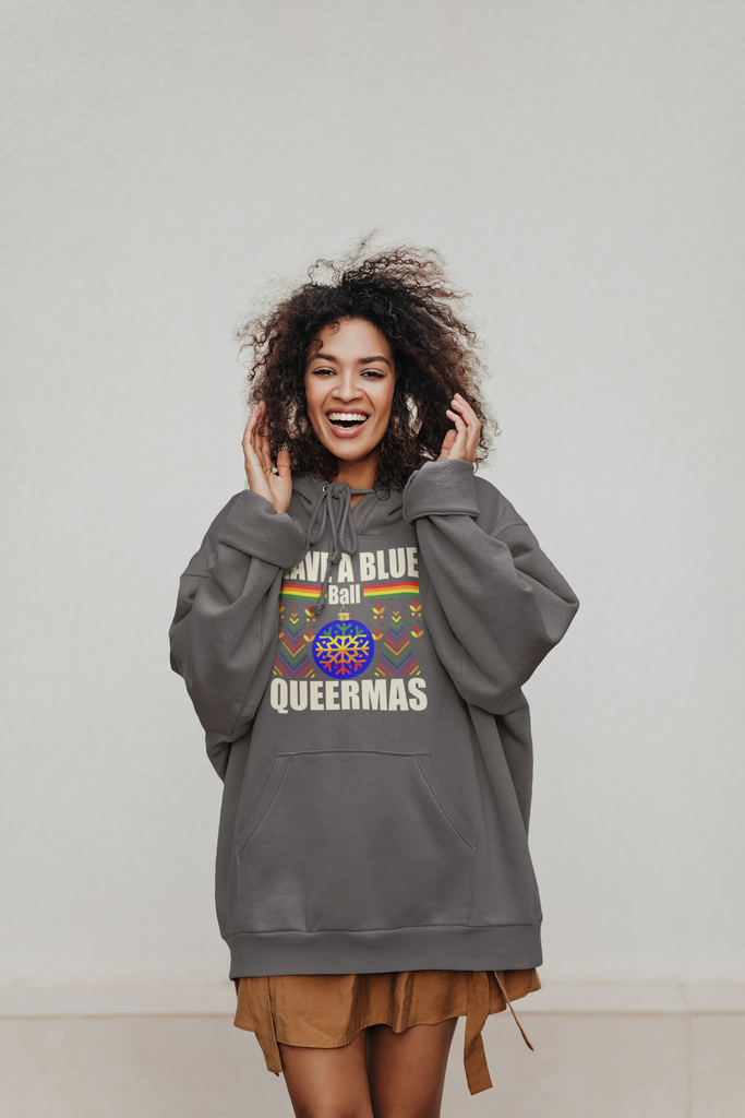 Unisex Christmas LGBTQ Heavy Blend Hoodie - Have A Blue Ball Queermas Printify