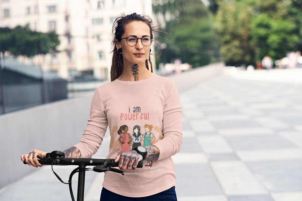 Affirmation Feminist Pro Choice Long Sleeve Shirt Women’s Size – I Am Powerful (Girls) Printify