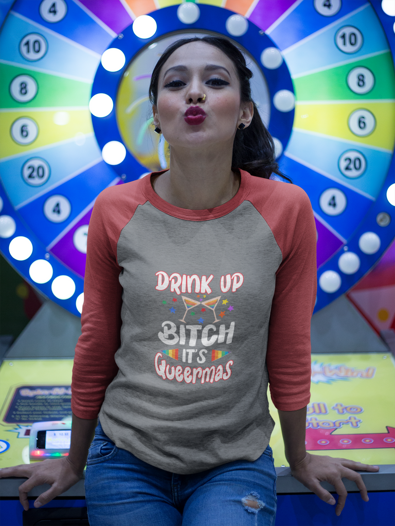 Unisex Christmas LGBTQ Long Sleeves Tee - Drink Up Bitch It’s Queermas Printify