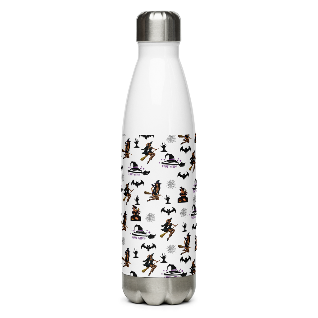 Reusable White Stainless Steel Water Bottle Gothic Halloween, Halloween All Over Print Water Bottle/That Witch SHAVA