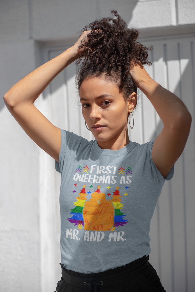 Classic Unisex Christmas LGBTQ T-Shirt - First Queermas As Mr. And Mr. Printify