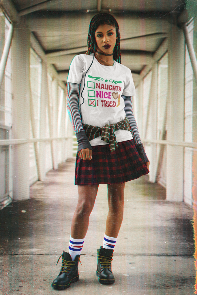 Classic Unisex Christmas T-shirt - Naughty Nice I Tried Printify