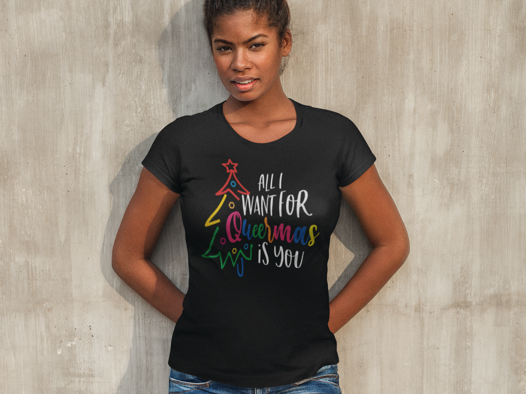 Classic Unisex Christmas LGBTQ T-Shirt - All I want For Queermas Is You Printify