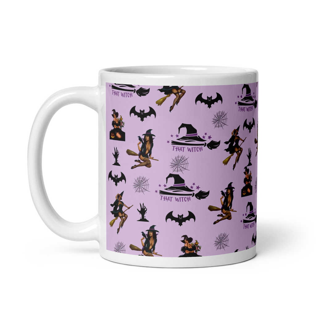 Halloween White glossy mug, Halloween All Over Print Coffee Mug/That  Witch SHAVA