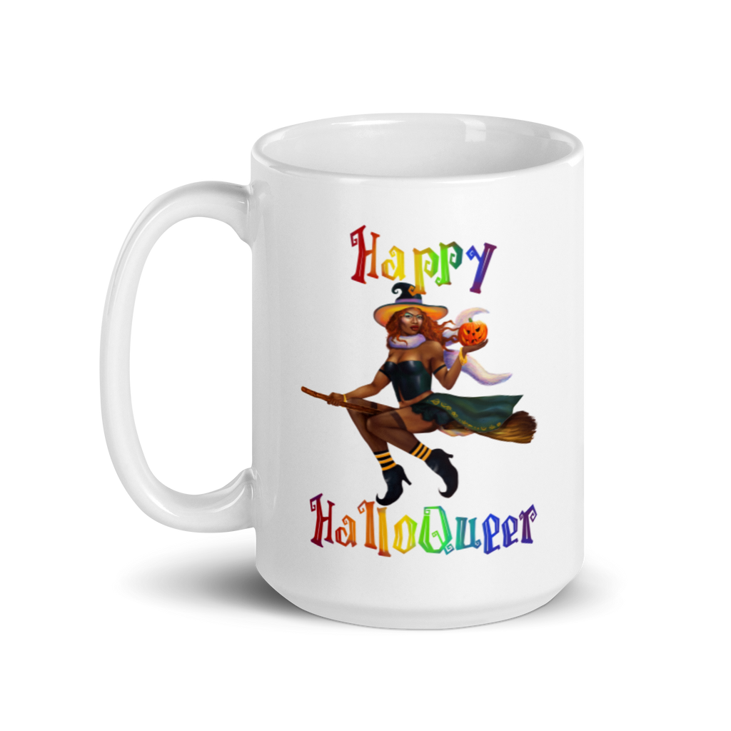 Transgender Halloween White glossy mug-Trans Pride LGBT Halloween/Happy HalloQueer SHAVA