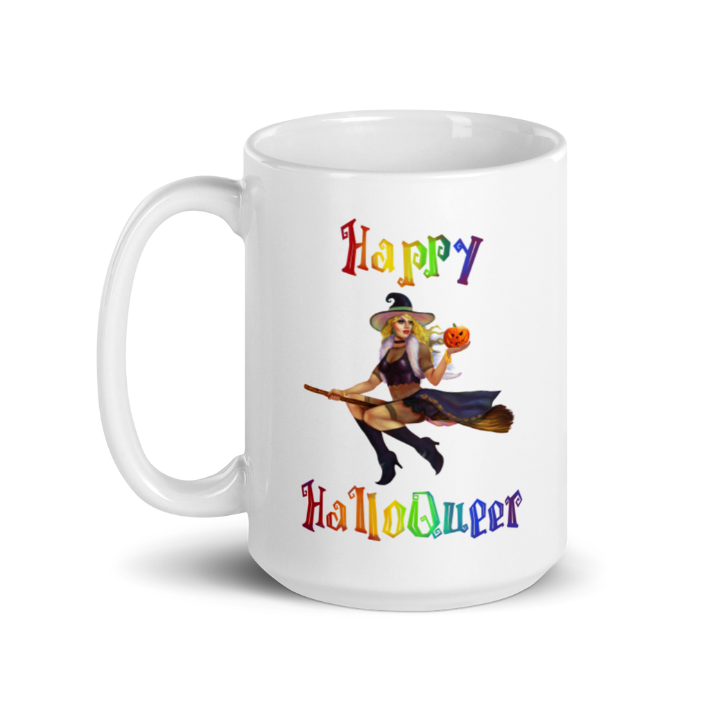 Transgender Halloween White glossy mug-Trans Pride LGBT Halloween/Happy HalloQueer SHAVA