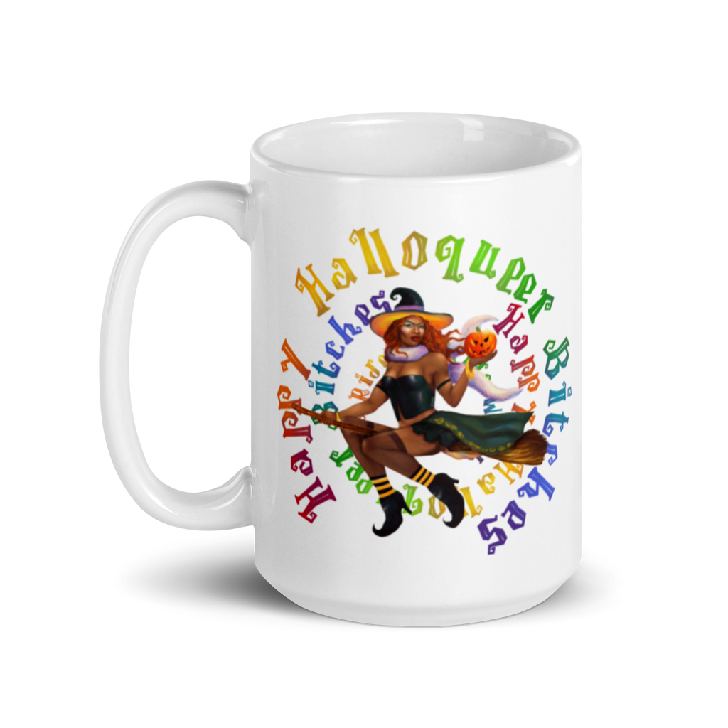 Transgender Halloween White glossy mug-Trans Pride LGBT Halloween/Happy HalloQueer Bitches SHAVA