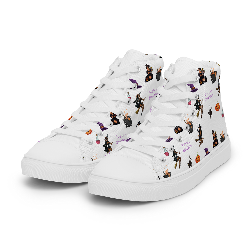 Halloween Women’s high top canvas shoes, Halloween All Over Print Women’s high top canvas shoes ,Women's shoes/Don't be a Basic Witch SHAVA